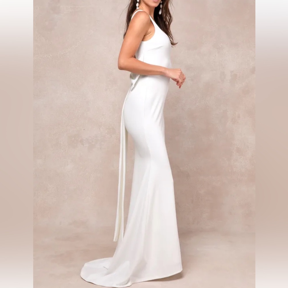 Lulus Loving Fate White Bow Square Neck Backless Maxi Dress Size XS NWT - Picture 3 of 16
